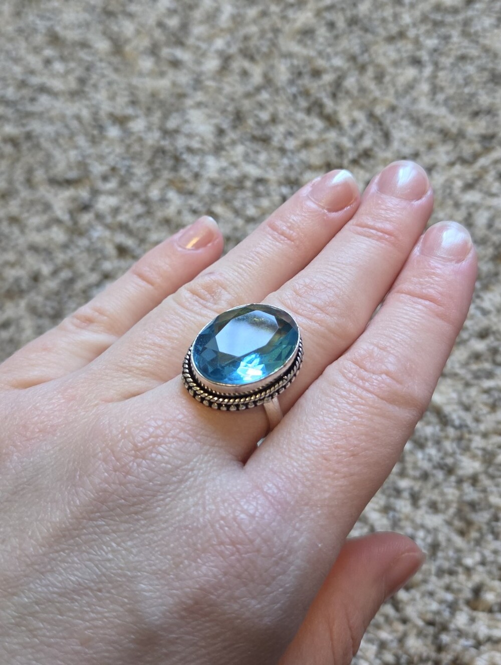 Sterling Silver Faceted Blue Stone Ring
